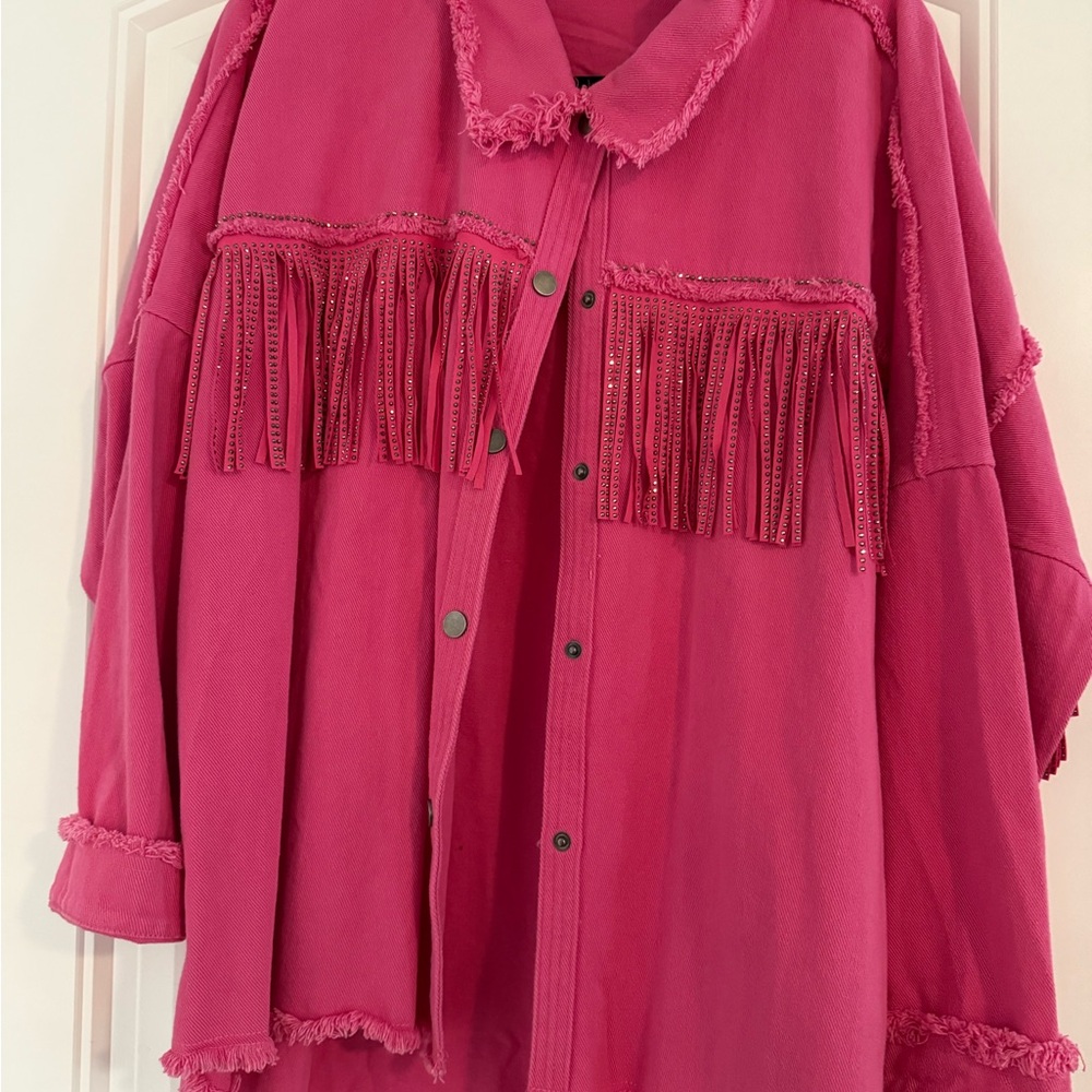 Boutique Fringed Pink Women's Top